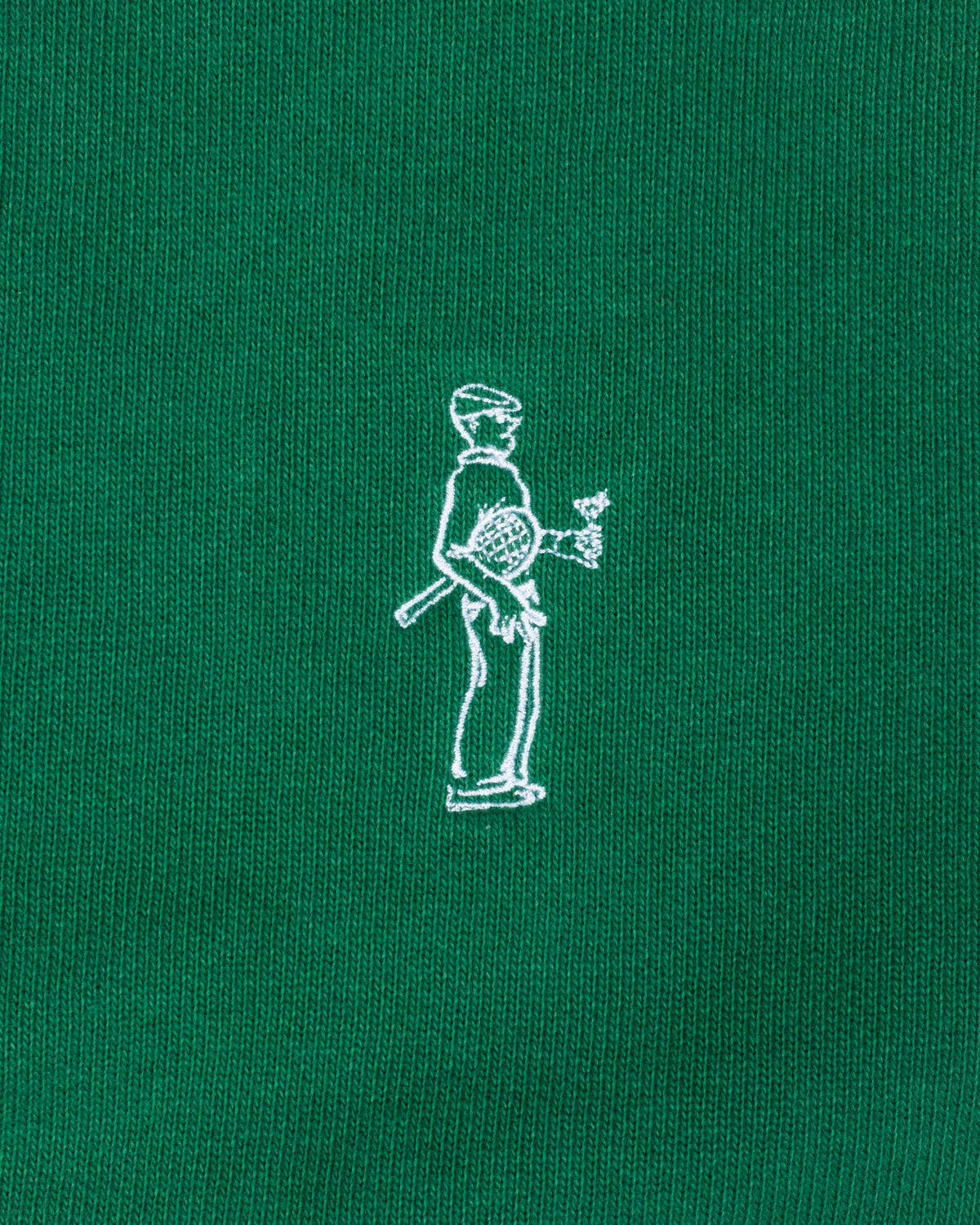 Martini Man Crewneck — Masters Green, embroidery detail