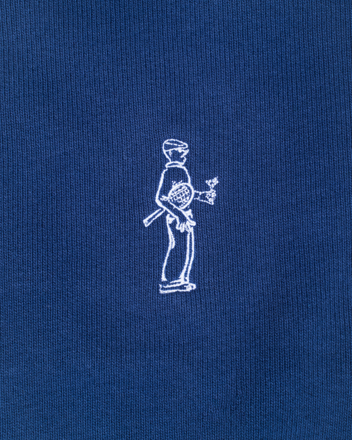 Martini Man Crewneck — Royal Blue, embroidery detail